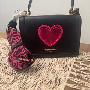 Karl Lagerfeld Black Crossbody Bag with Pink Heart